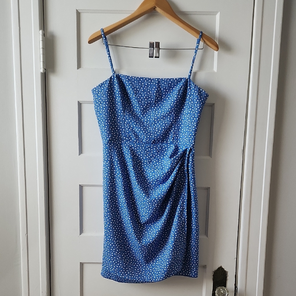 French Connection Polka Dot Mini Dress in Blue and White